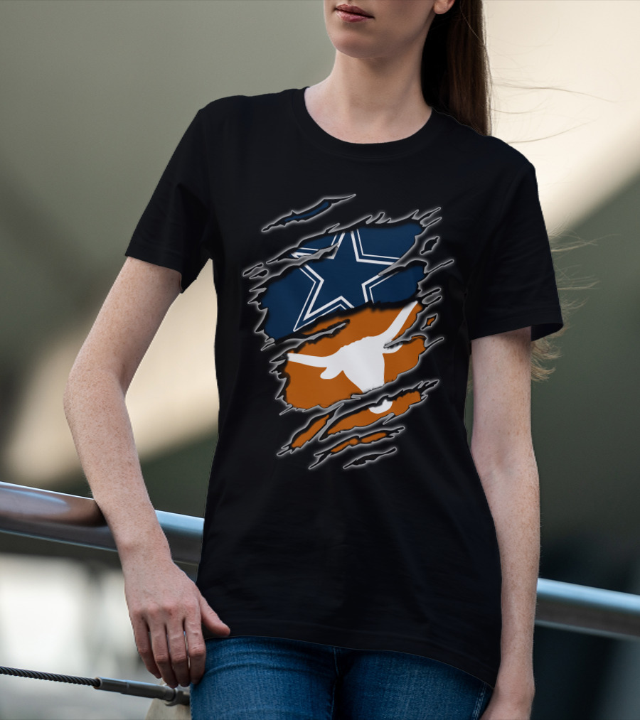 Cowboys Longhorn Star And Bull Ripped Layers T-Shirt