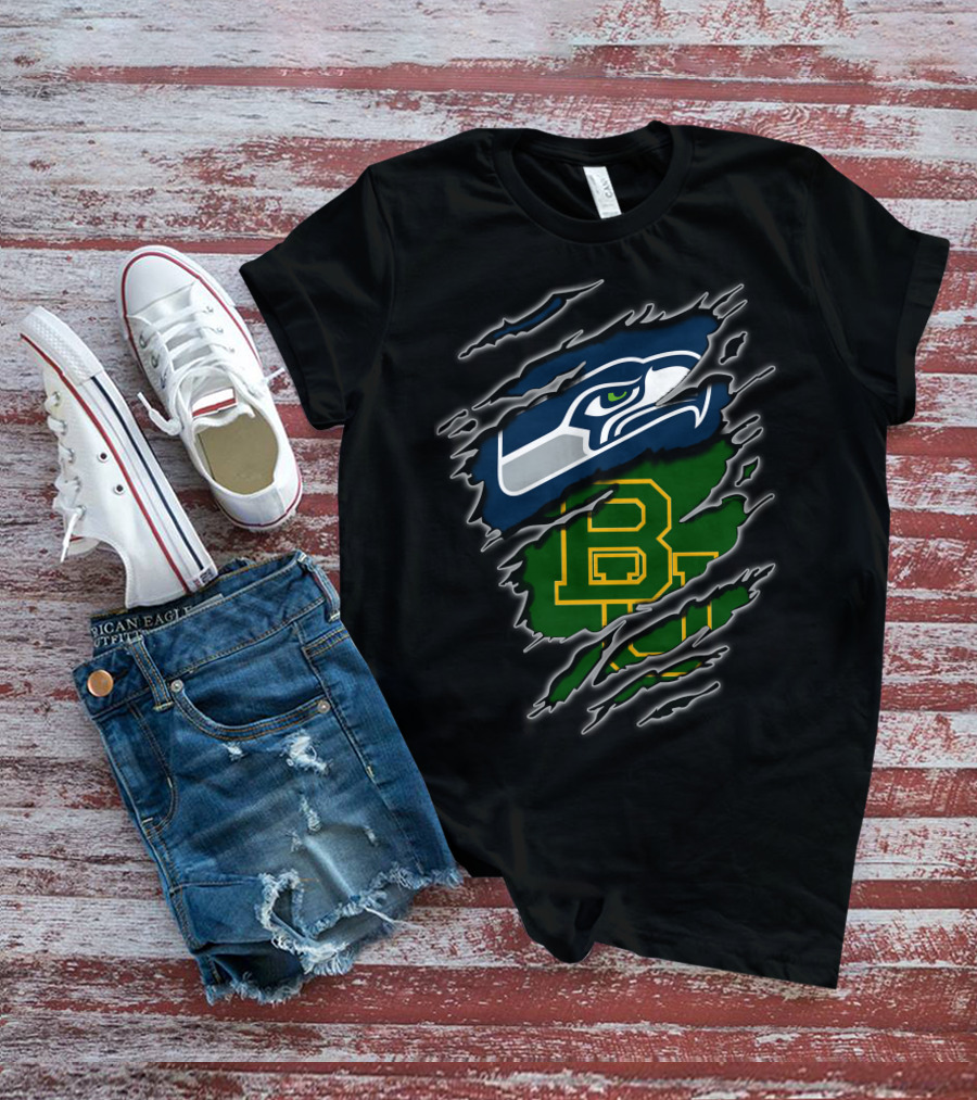 Seahawks Baylor Green And Blue Logo Fusion T-Shirt