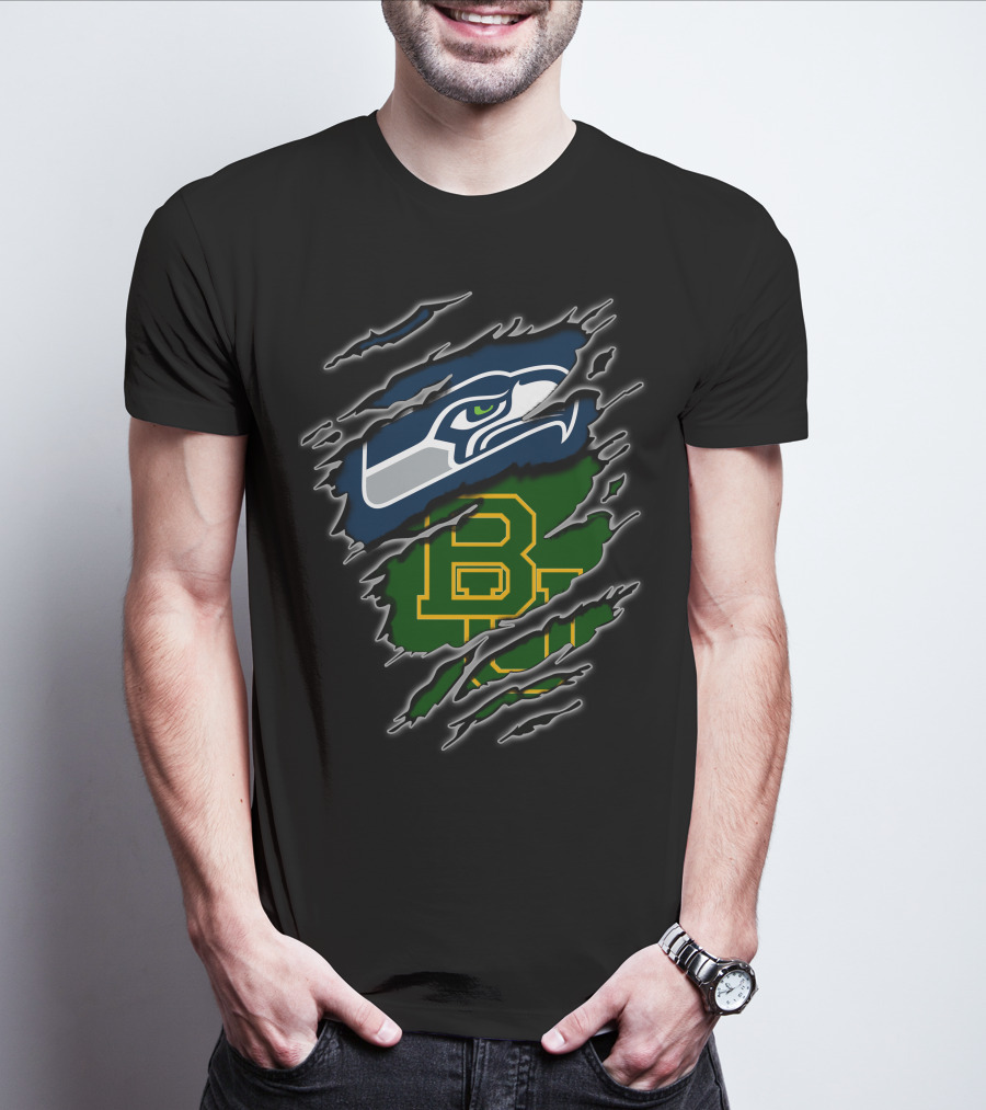 Seahawks Baylor Green And Blue Logo Fusion T-Shirt