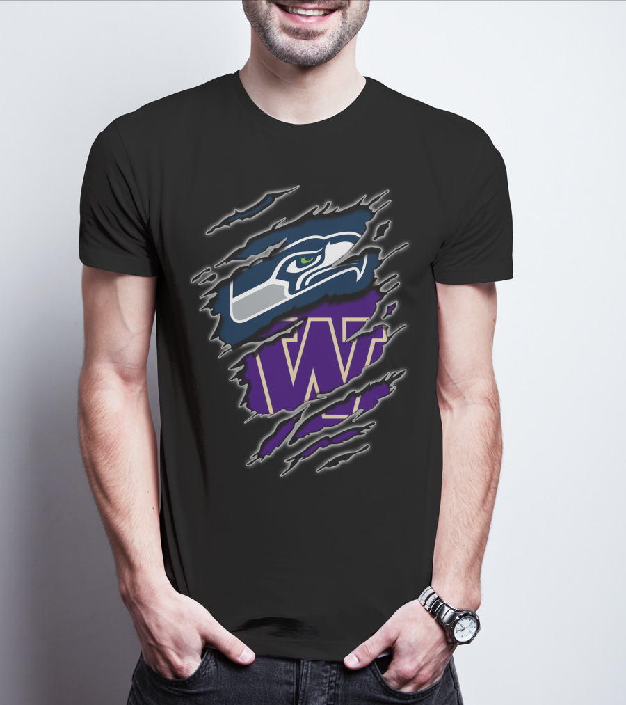 Seahawks Huskies Clawmark Logo Fusion T-Shirt