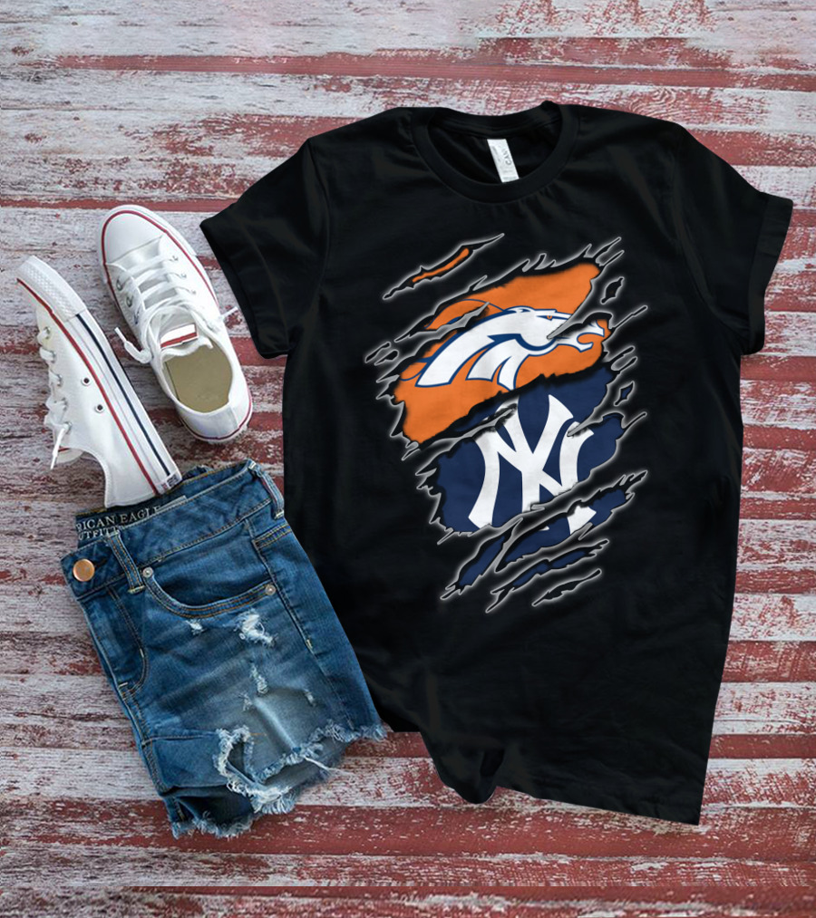 Broncos Yankees Logos Fusion Iconic Rip T-Shirt