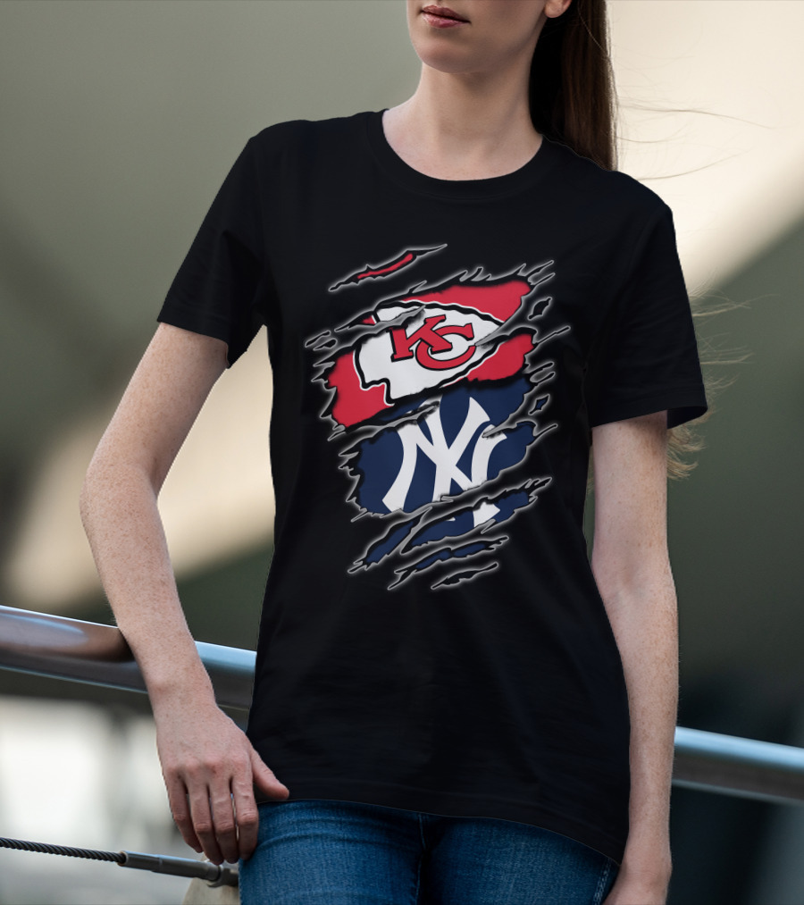 Kansas City Chiefs New York Yankees Crossover Sports Fan Gear T-Shirt