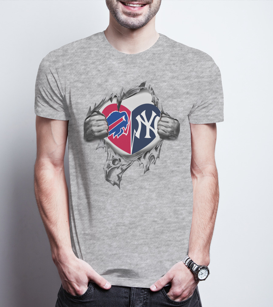 Buffalo Bills New York Yankees Heart Logo Fusion T-Shirt