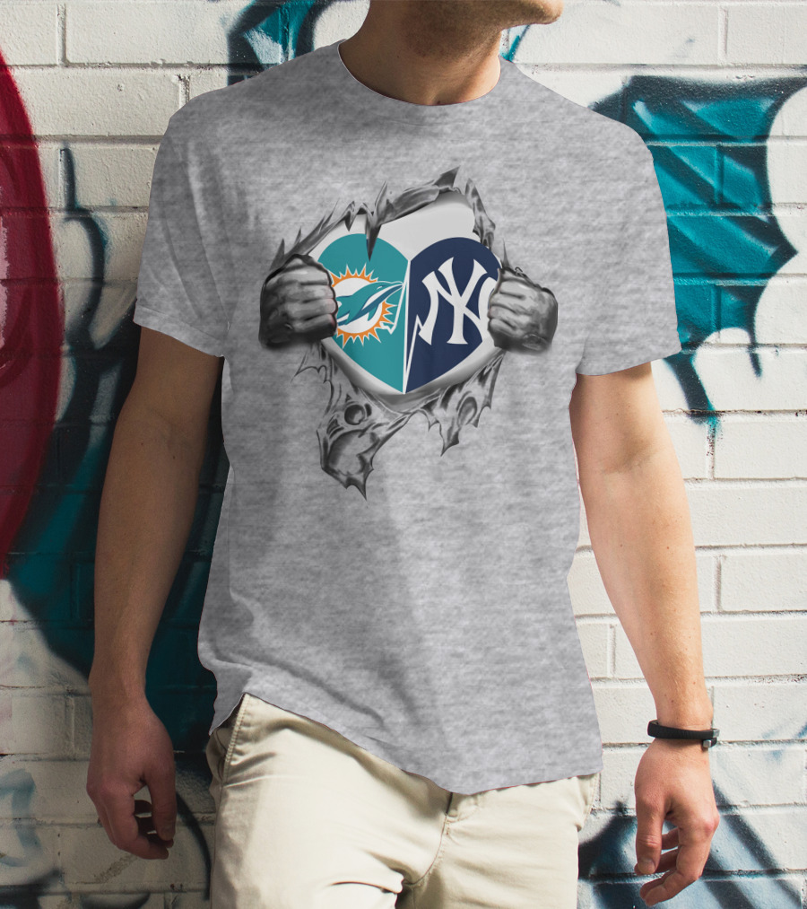 Miami Dolphins New York Yankees Fan Heart T-Shirt