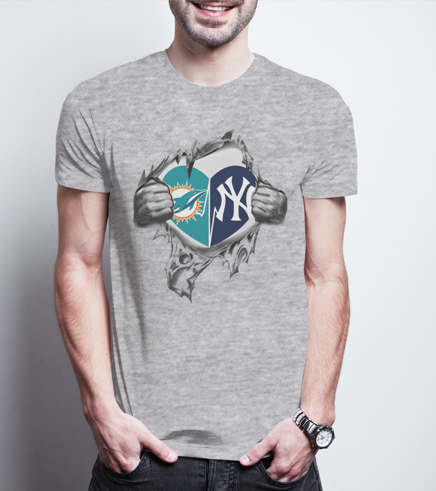 Miami Dolphins New York Yankees Fan Heart T-Shirt