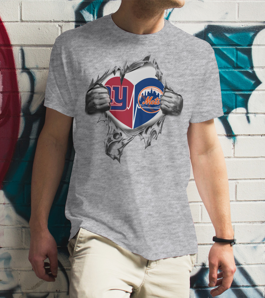 New York Giants Football And New York Mets Baseball Heart T-Shirt