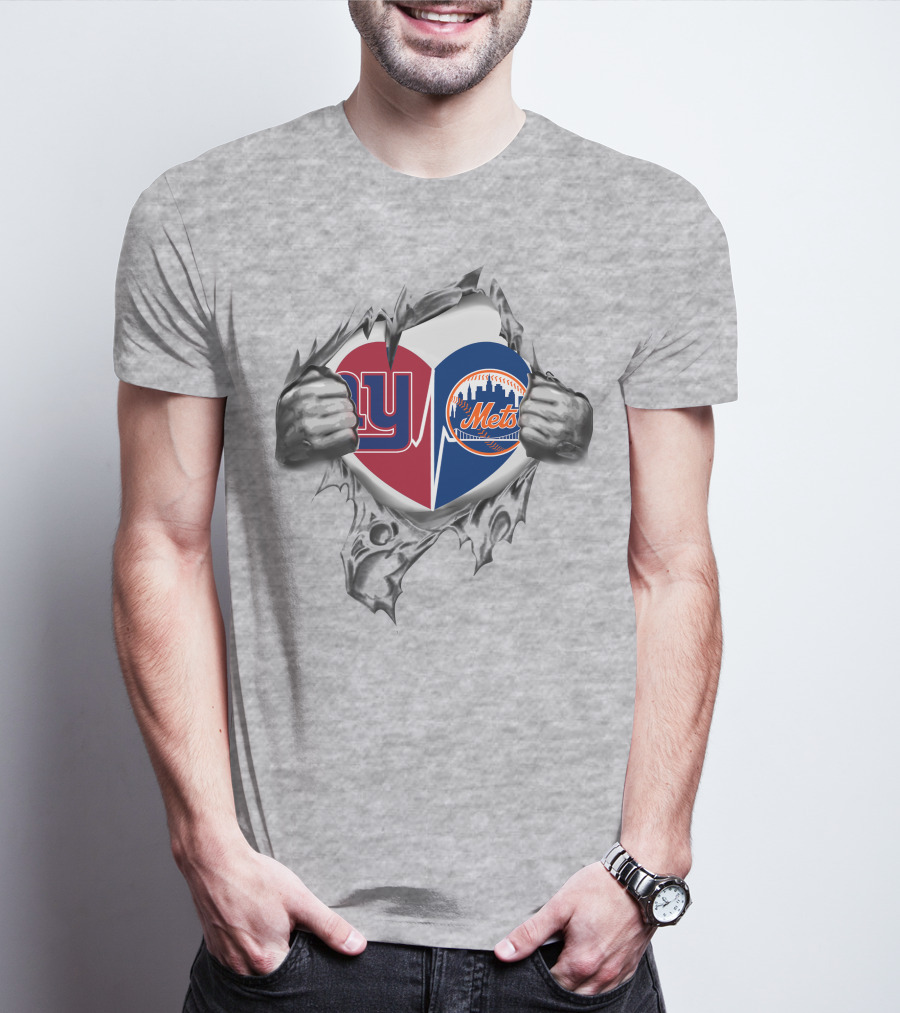 New York Giants Football And New York Mets Baseball Heart T-Shirt