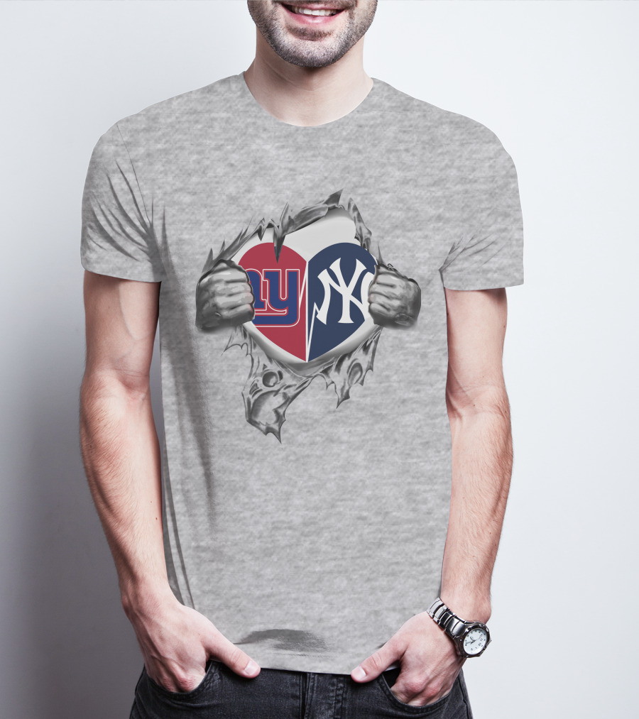 NY Giants Yankees Heart Torn Split T-Shirt