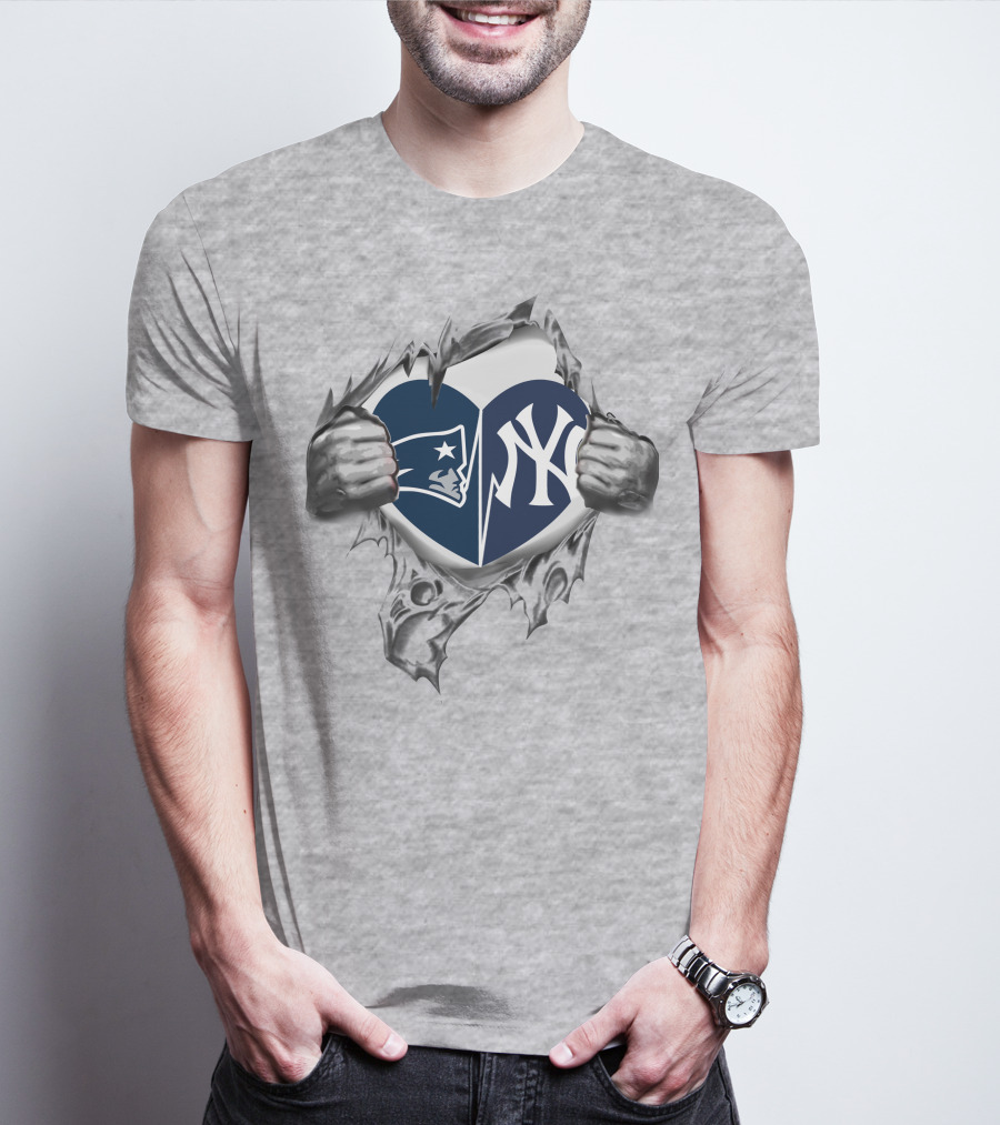 Patriots Yankees Heart Logo With Torn Metal Effect T-Shirt