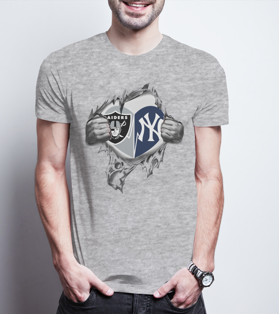 Raiders Yankees Logo Heart Tear T-Shirt