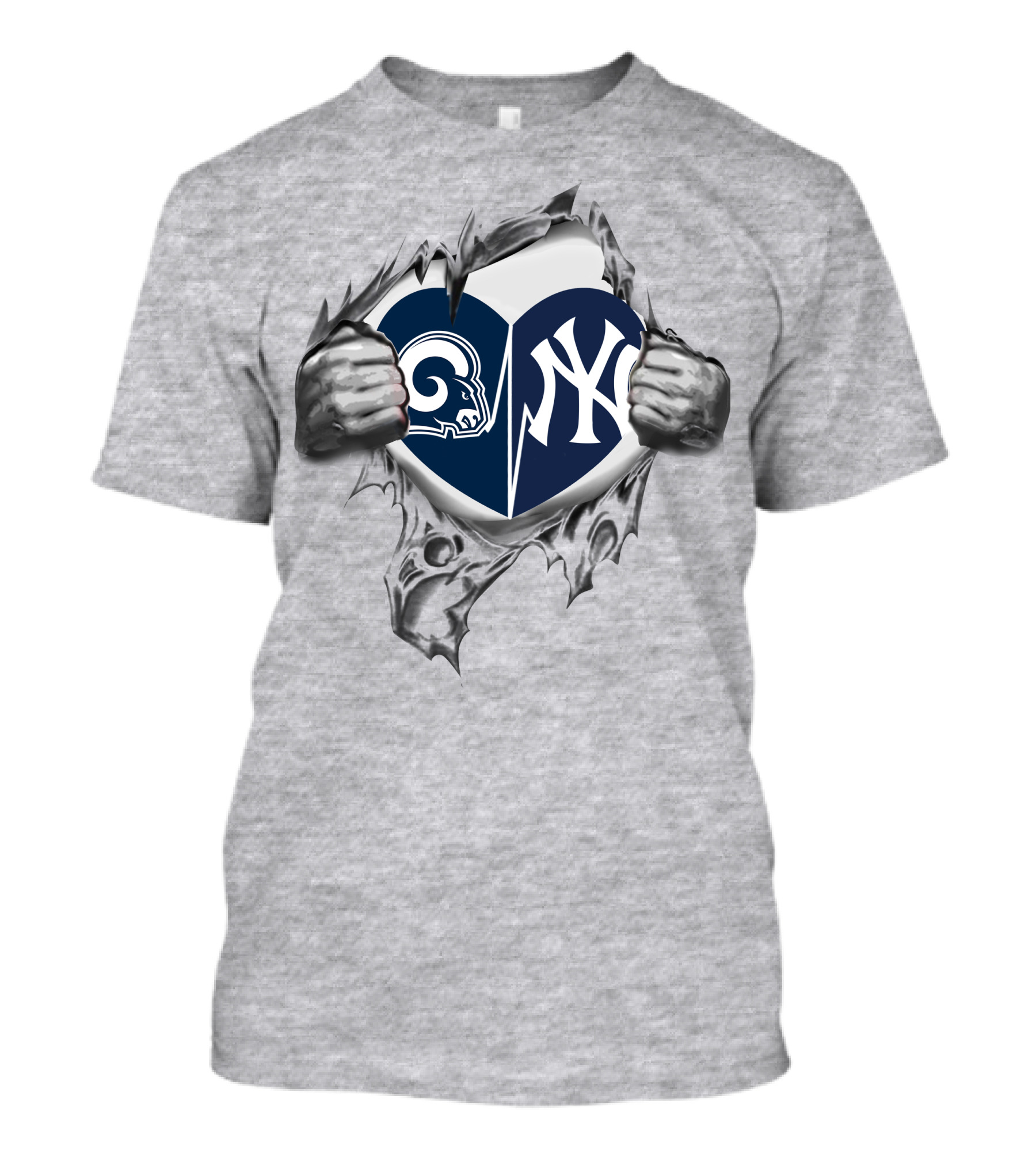 Rams Yankees Heart Rip Split T-Shirt