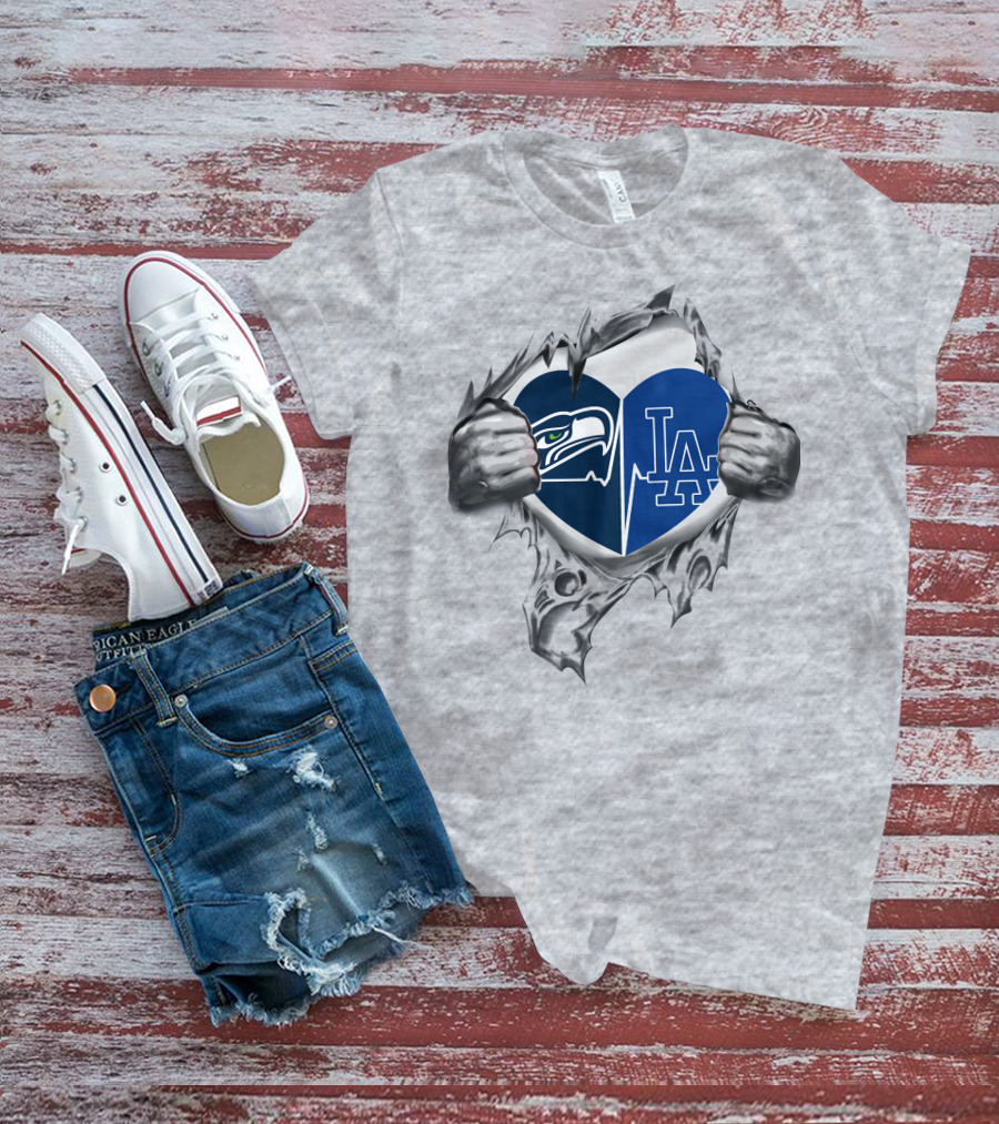 Seahawks LA Dodgers Heart Breakthrough Dual T-Shirt