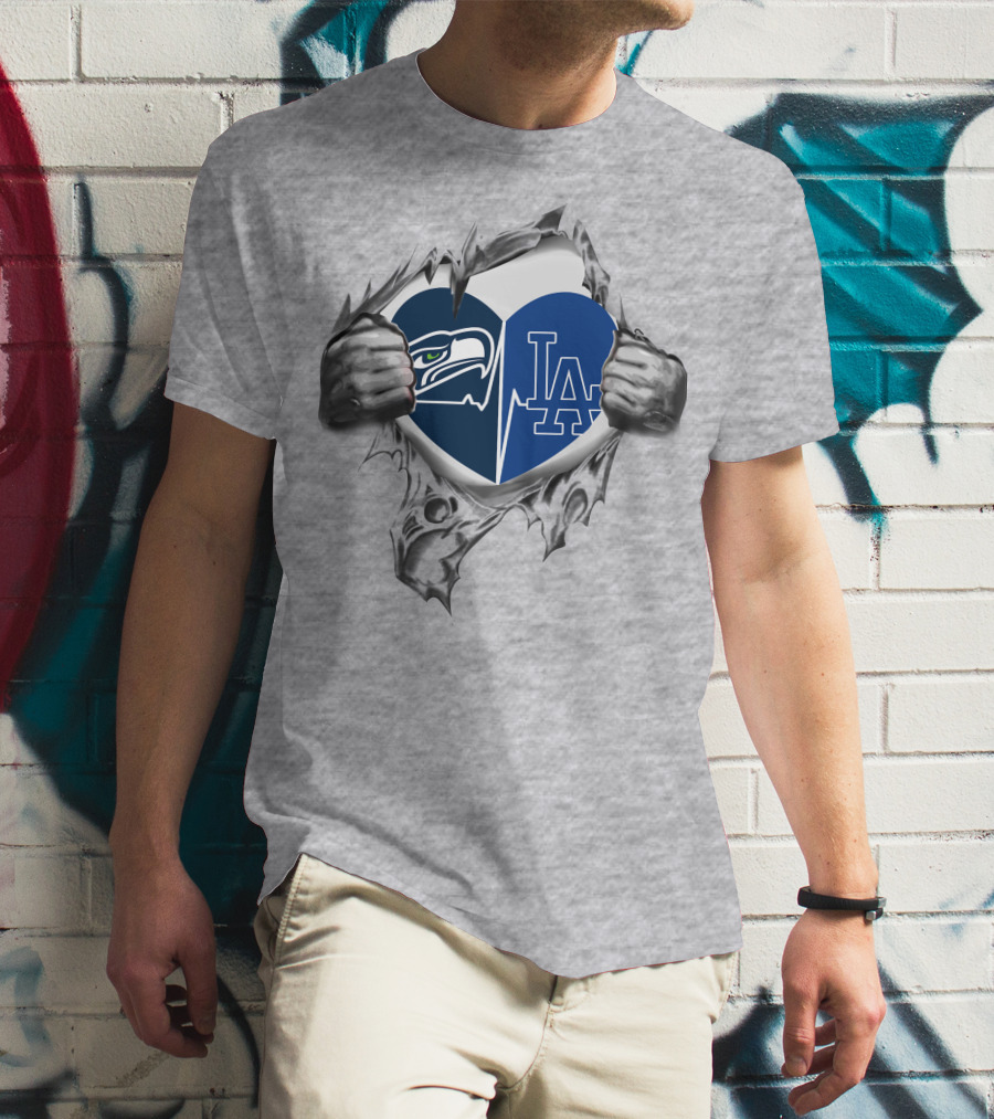 Seahawks LA Dodgers Heart Breakthrough Dual T-Shirt
