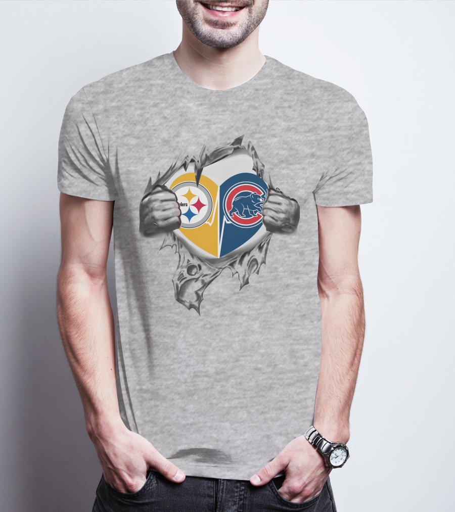 Steelers Cubs Heart Logo Tear T-Shirt