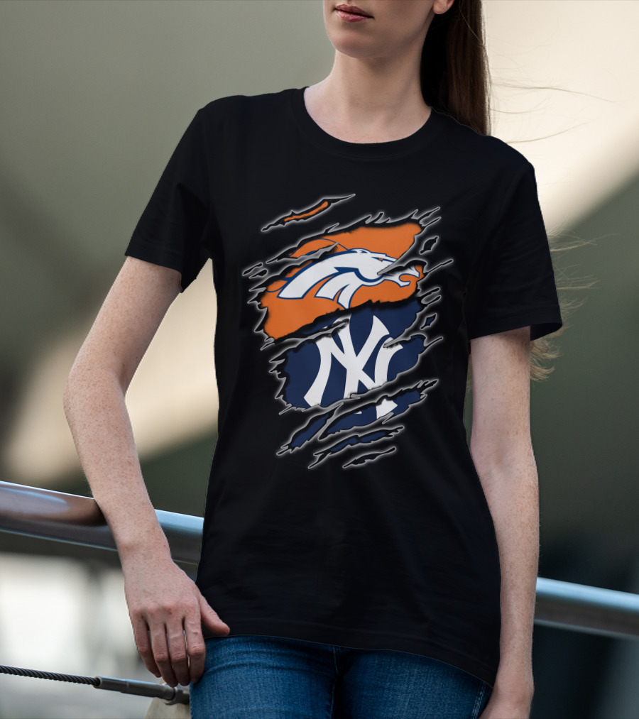 Broncos Yankees Dual Team Pride Fan Gear T-Shirt