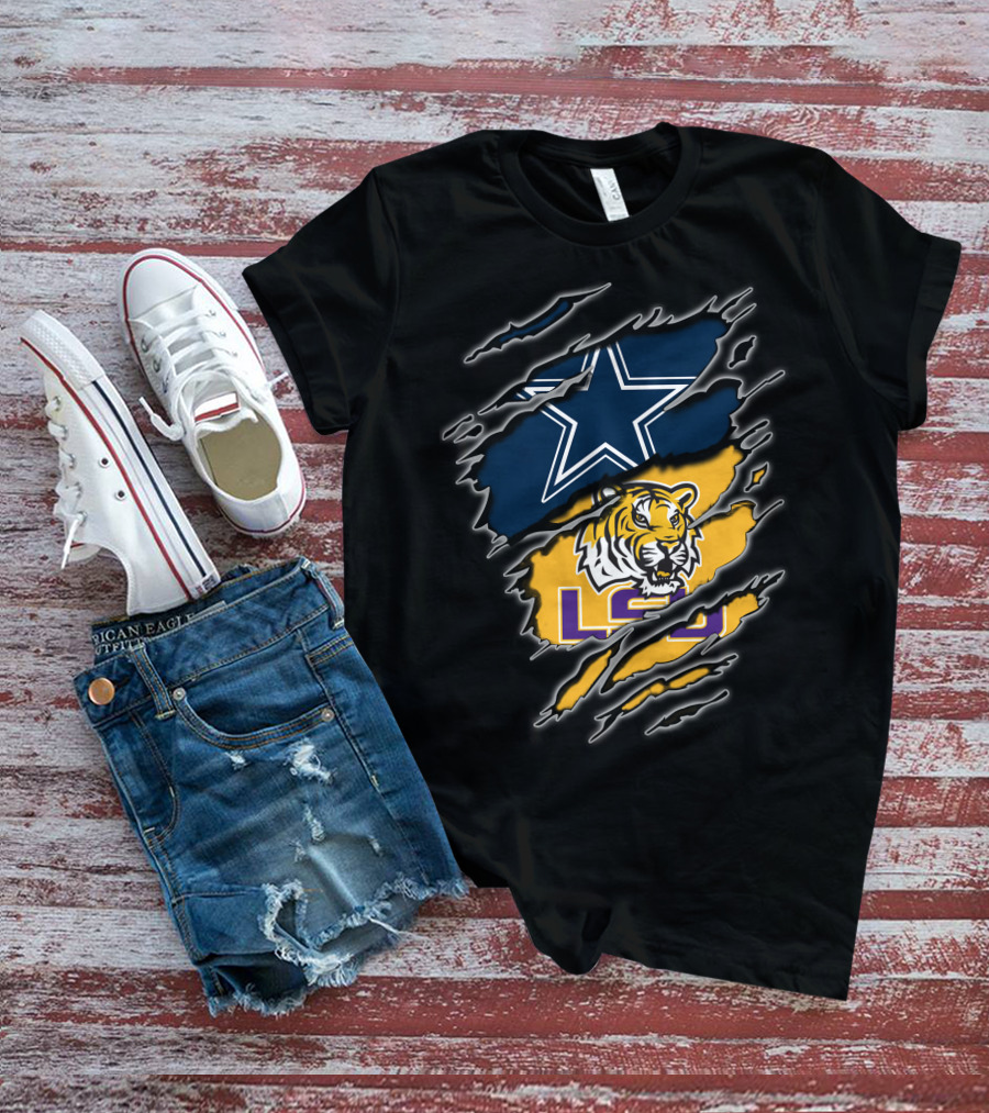 Cowboys Star And Lsu Tiger Claw Marks T-Shirt