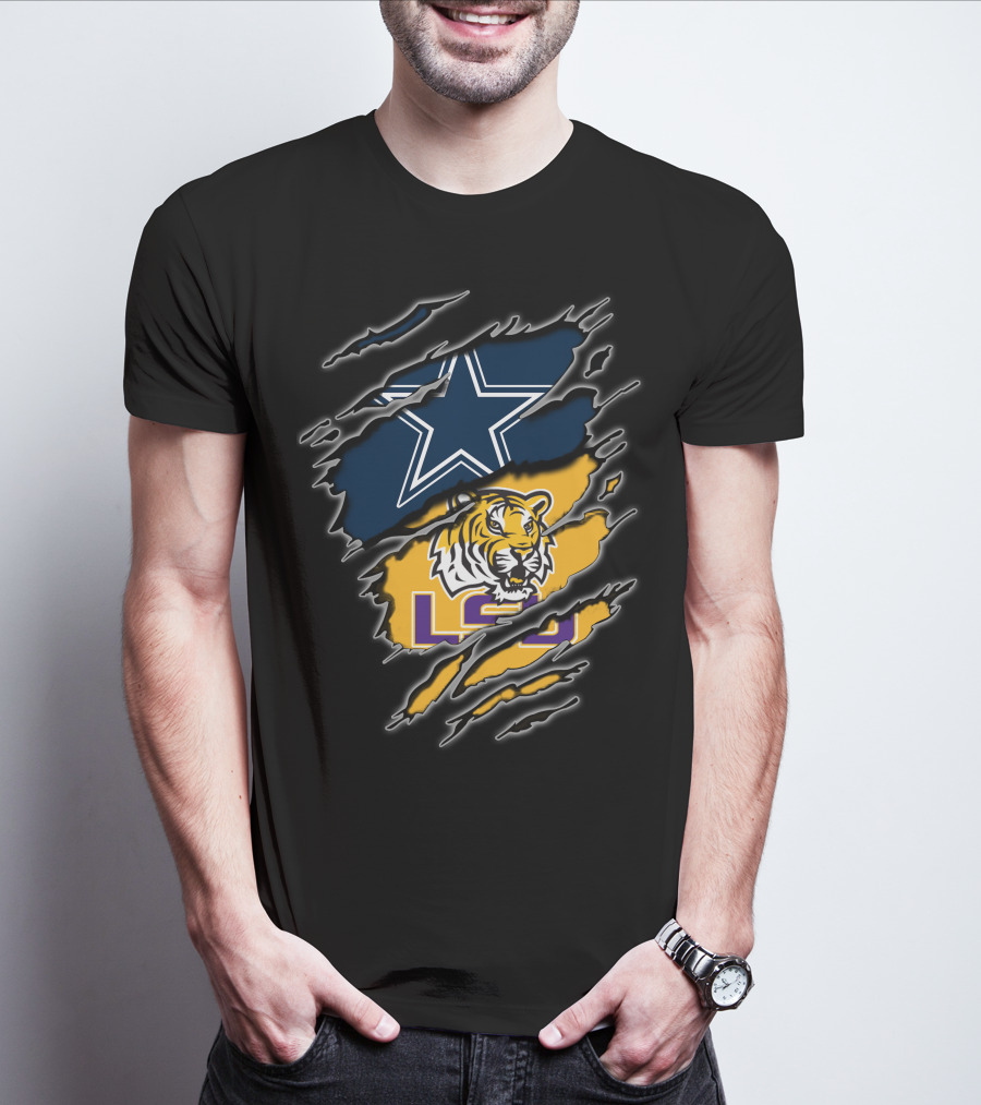 Cowboys Star And Lsu Tiger Claw Marks T-Shirt