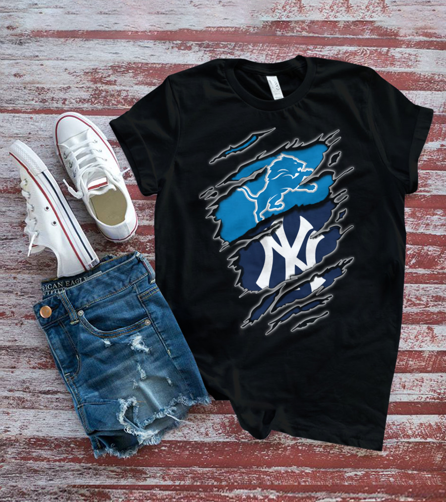 Detroit Lions New York Yankees Fan Merge T-Shirt
