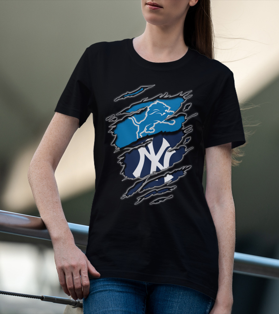 Detroit Lions New York Yankees Fan Merge T-Shirt