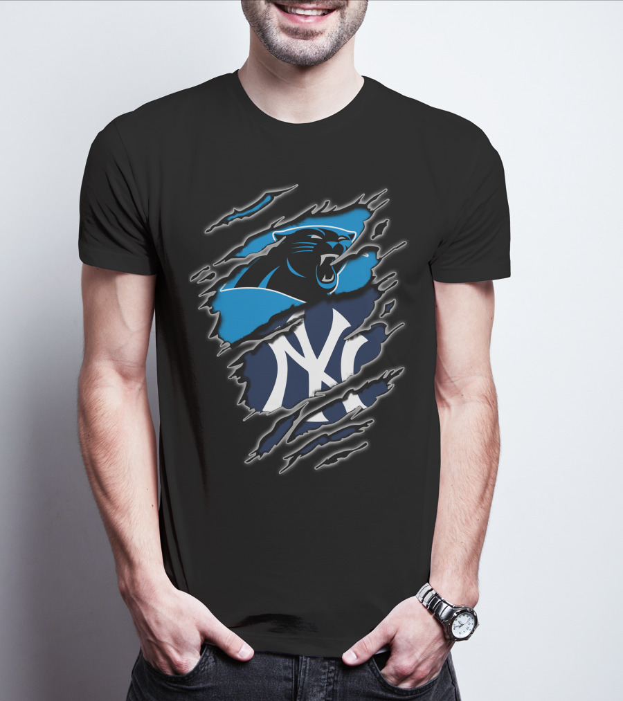 Carolina Panthers New York Yankees Claw Marks Fusion T-Shirt