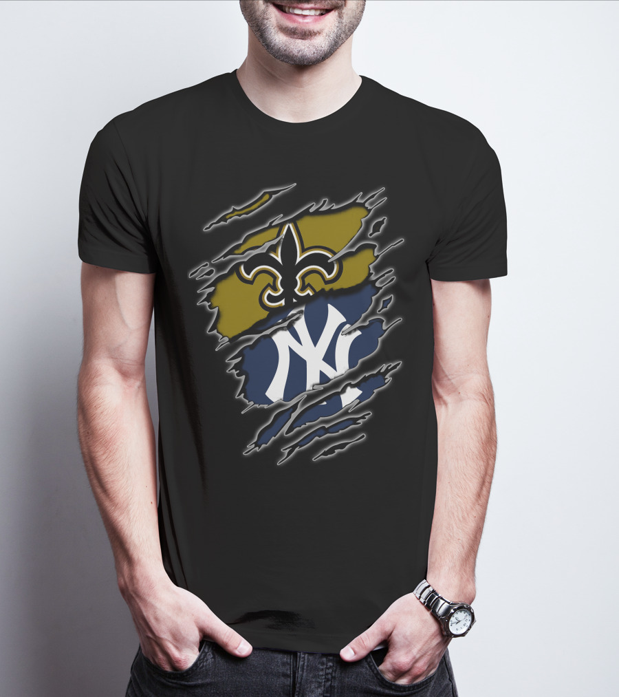 Saints Yankees Logo Scratch Football Baseball Crossover T-Shirt