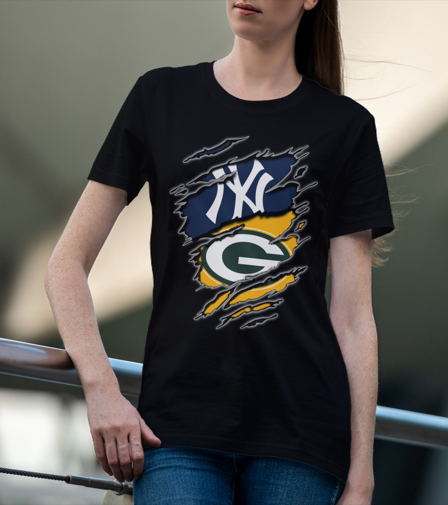 Yankees Packers Dual Team Logo Collaboration T-Shirt