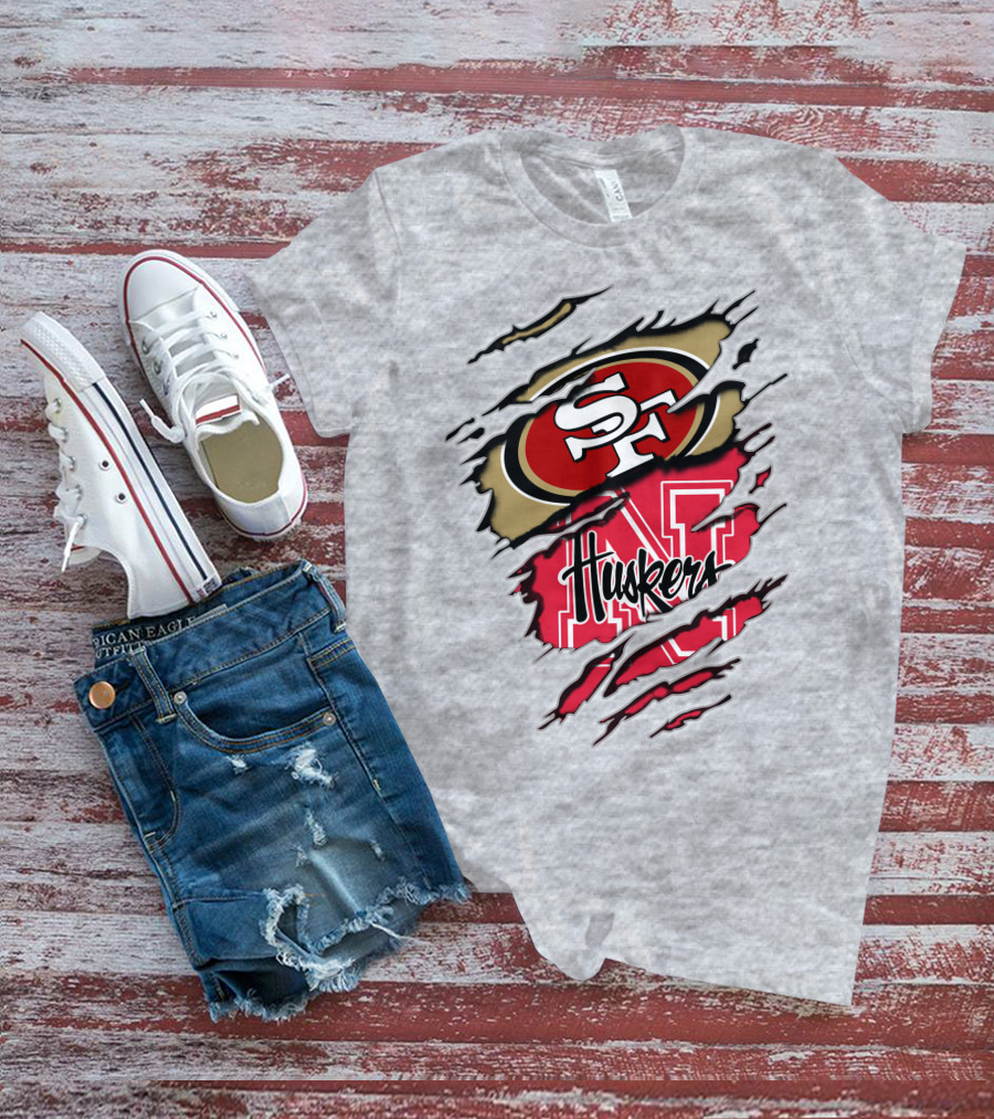 49ers Sf Logo Huskers N Cornhuskers Ripped T-Shirt