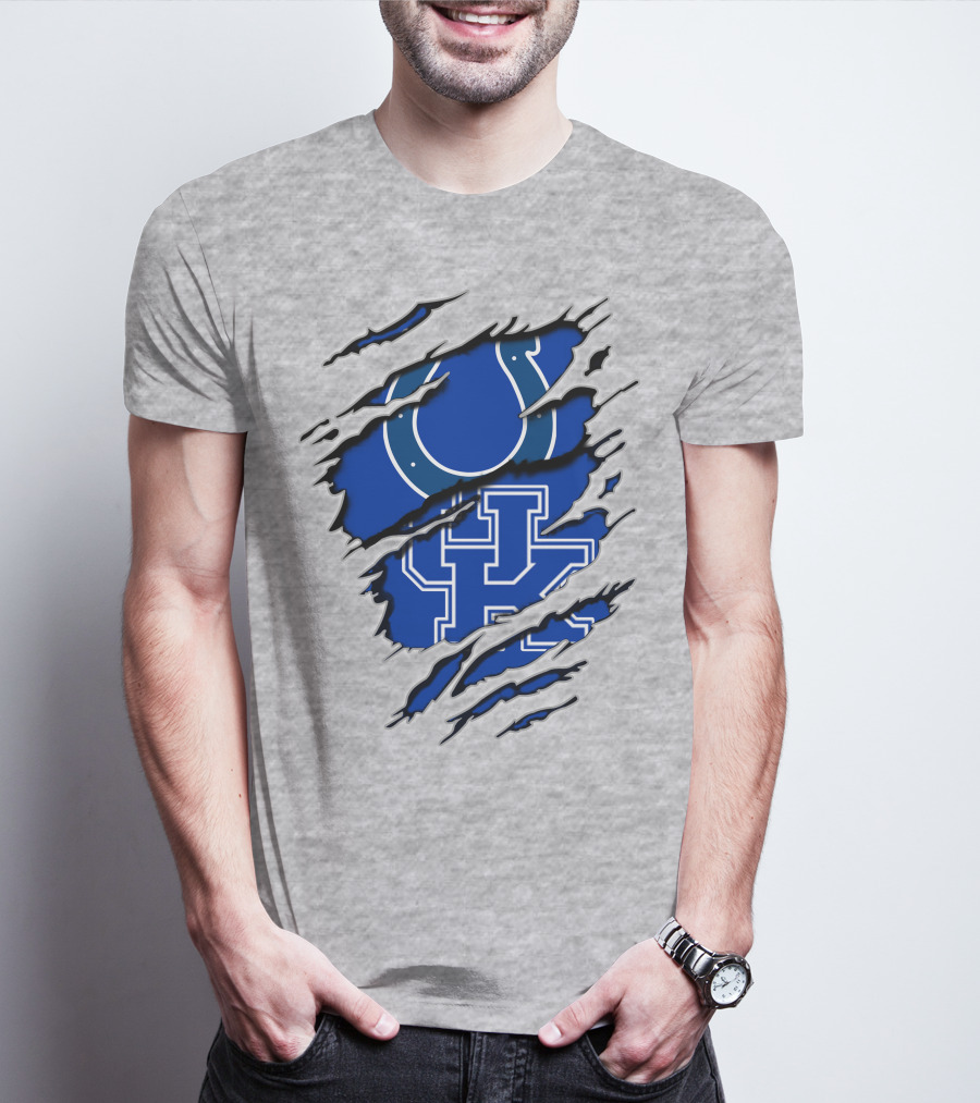 Colts Kentucky Wildcat Football Horseshoe Blue Logo Ripped Layer T-Shirt