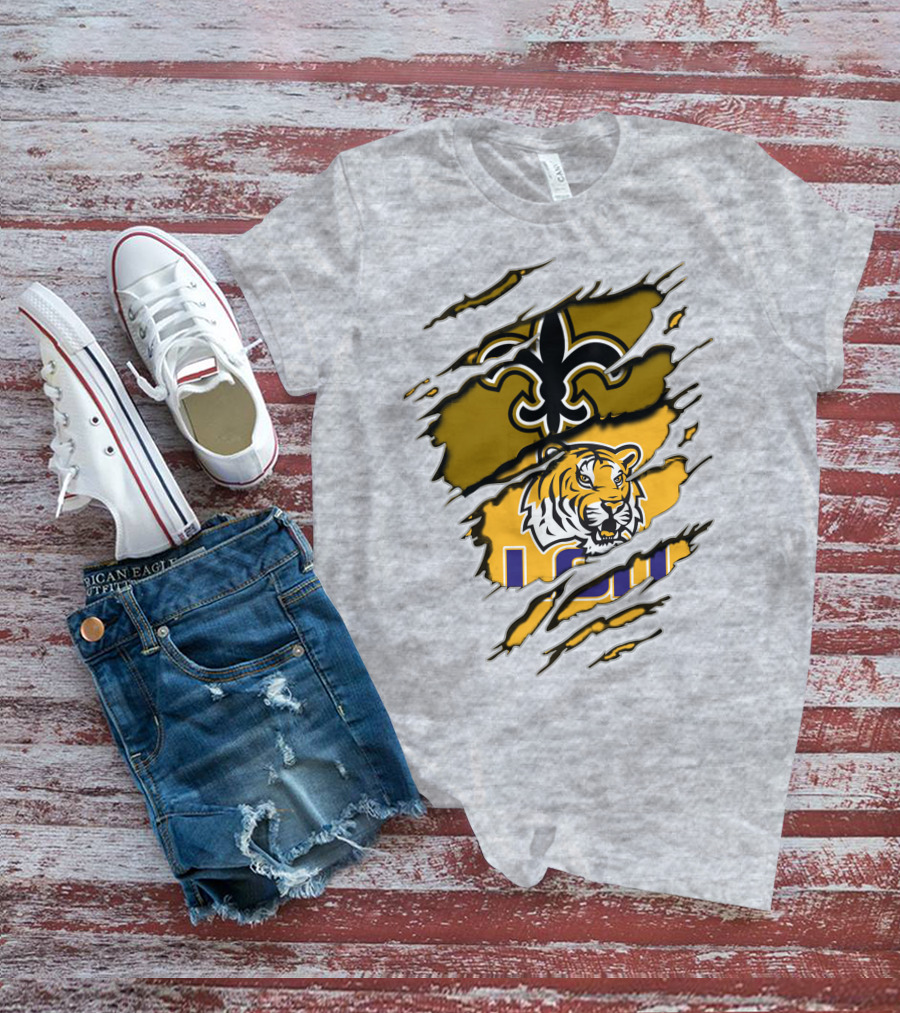 New Orleans Saints Fleur-De-Lis And Lsu Tigers Logo Combo T-Shirt