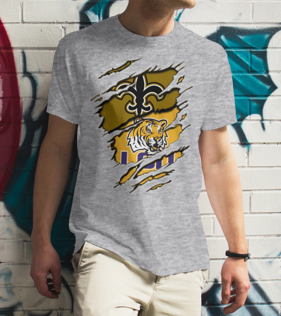 New Orleans Saints Fleur-De-Lis And Lsu Tigers Logo Combo T-Shirt