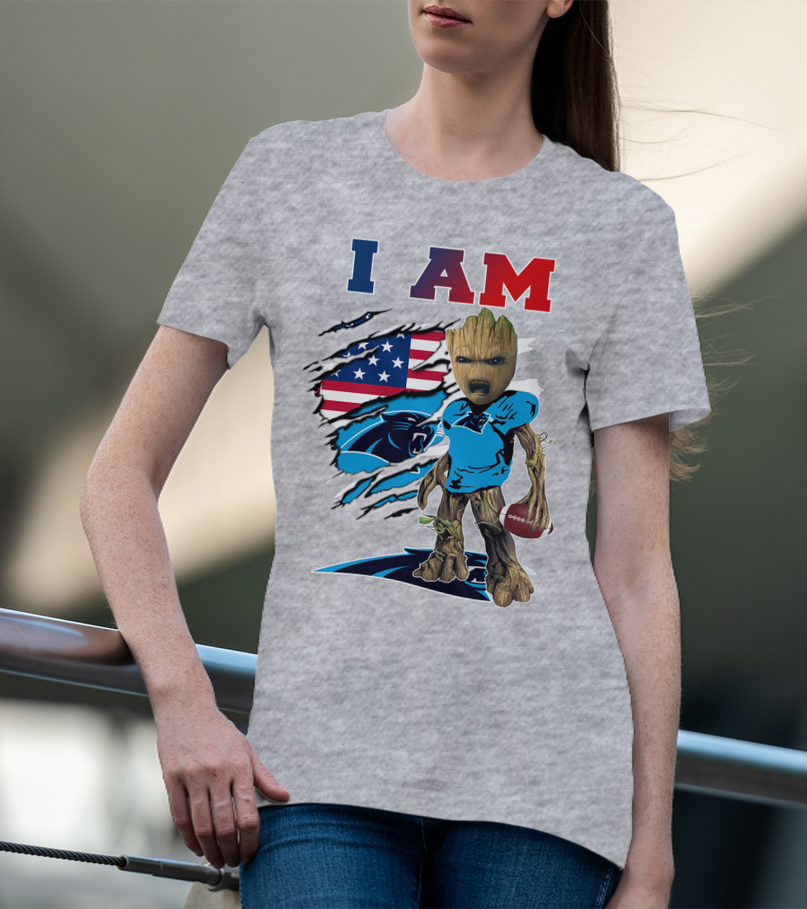 I Am Panthers Groot Football American Flag Crossover T-Shirt