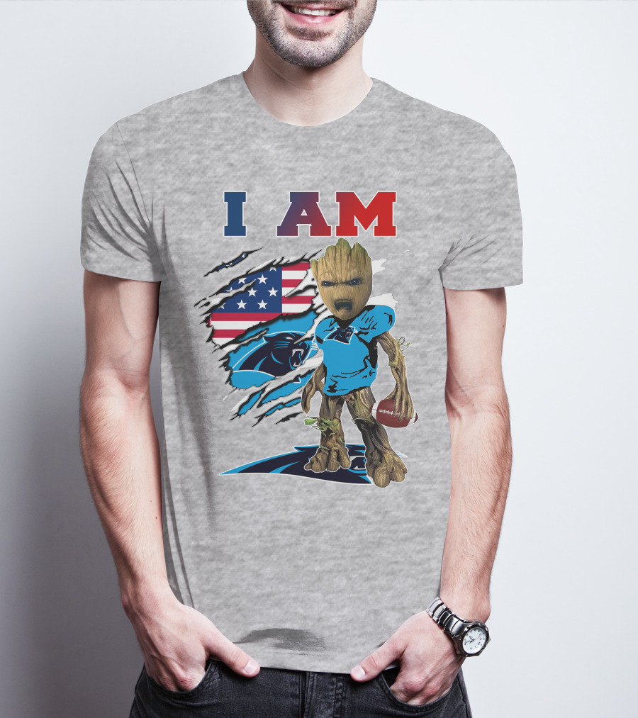 I Am Panthers Groot Football American Flag Crossover T-Shirt