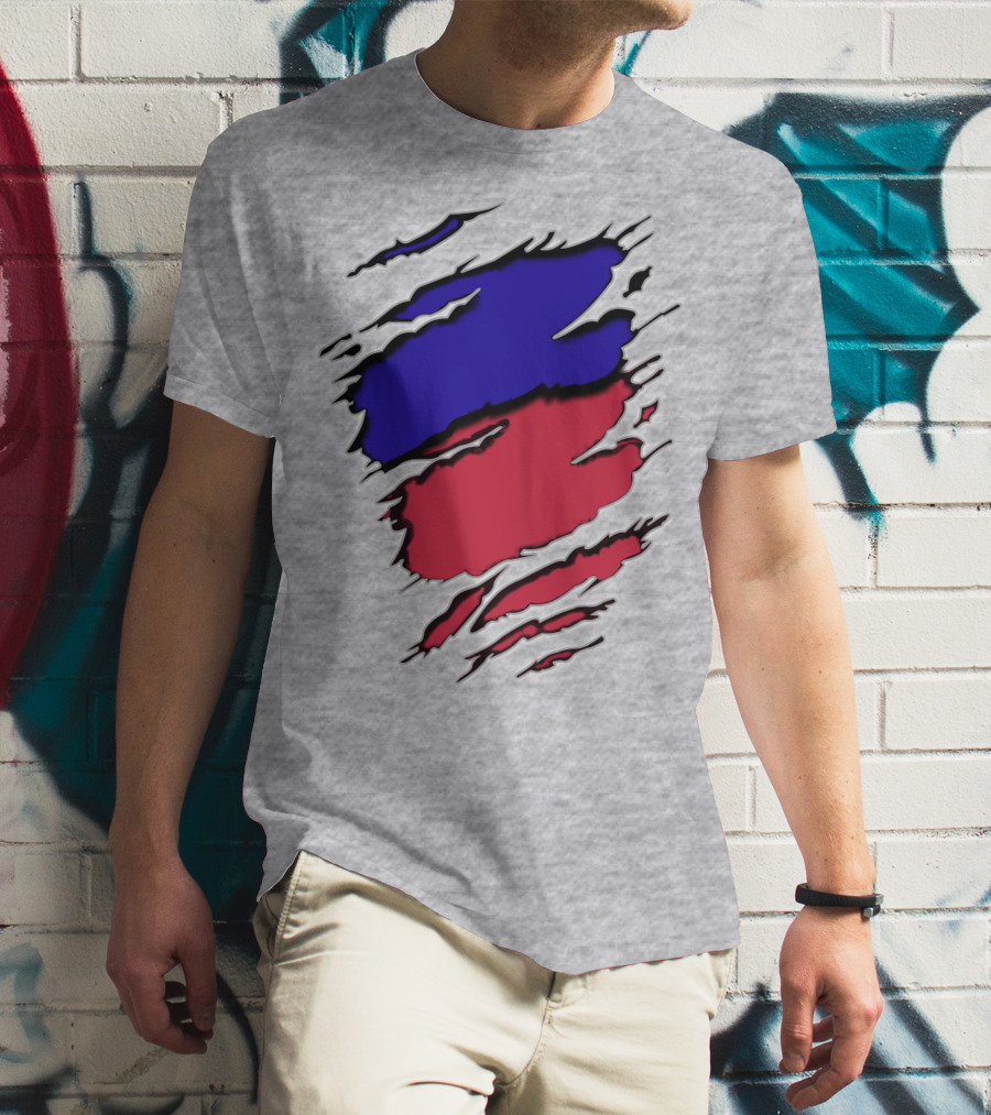 Ao Rach Two-Tone Distressed Blue Red Scratches T-Shirt