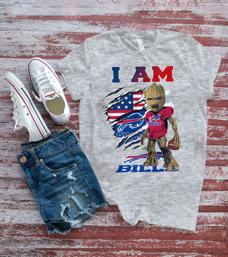 I Am Groot Buffalo Bills American Flag Football T-Shirt