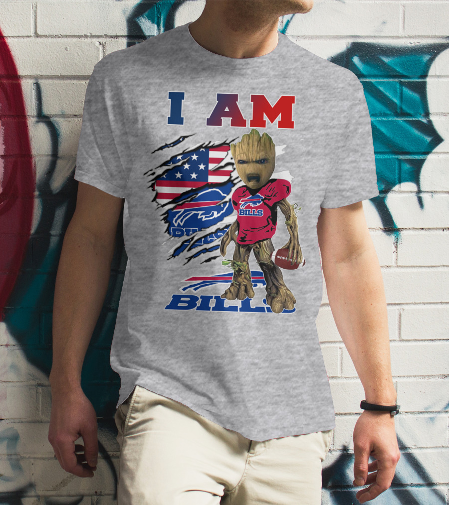 I Am Groot Buffalo Bills American Flag Football T-Shirt