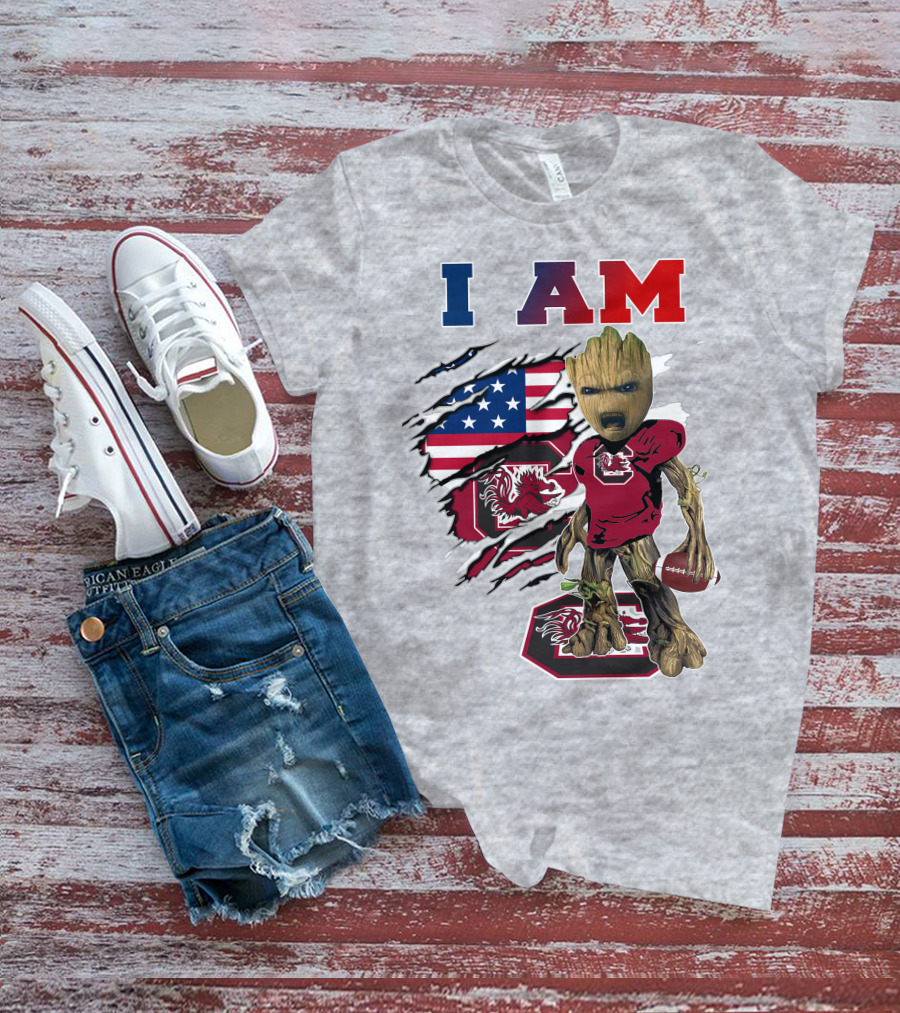 I Am Groot Gamecocks American Flag Football T-Shirt
