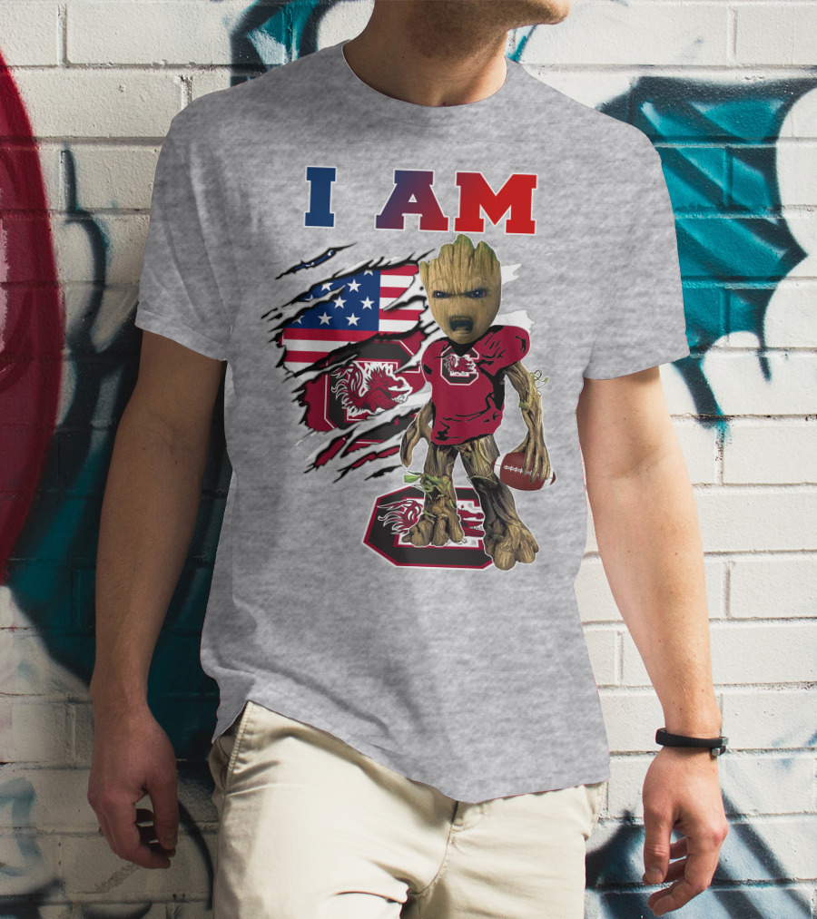 I Am Groot Gamecocks American Flag Football T-Shirt
