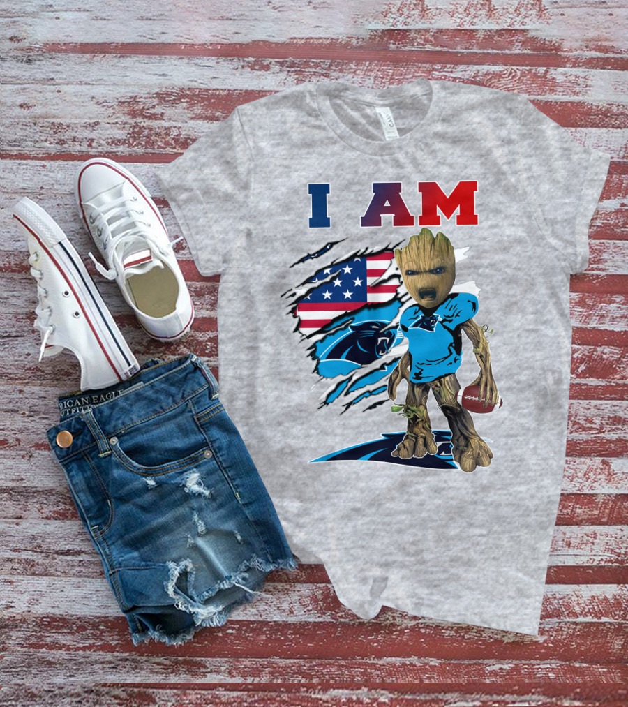 I Am Panthers Groot American Flag Football Crossover T-Shirt