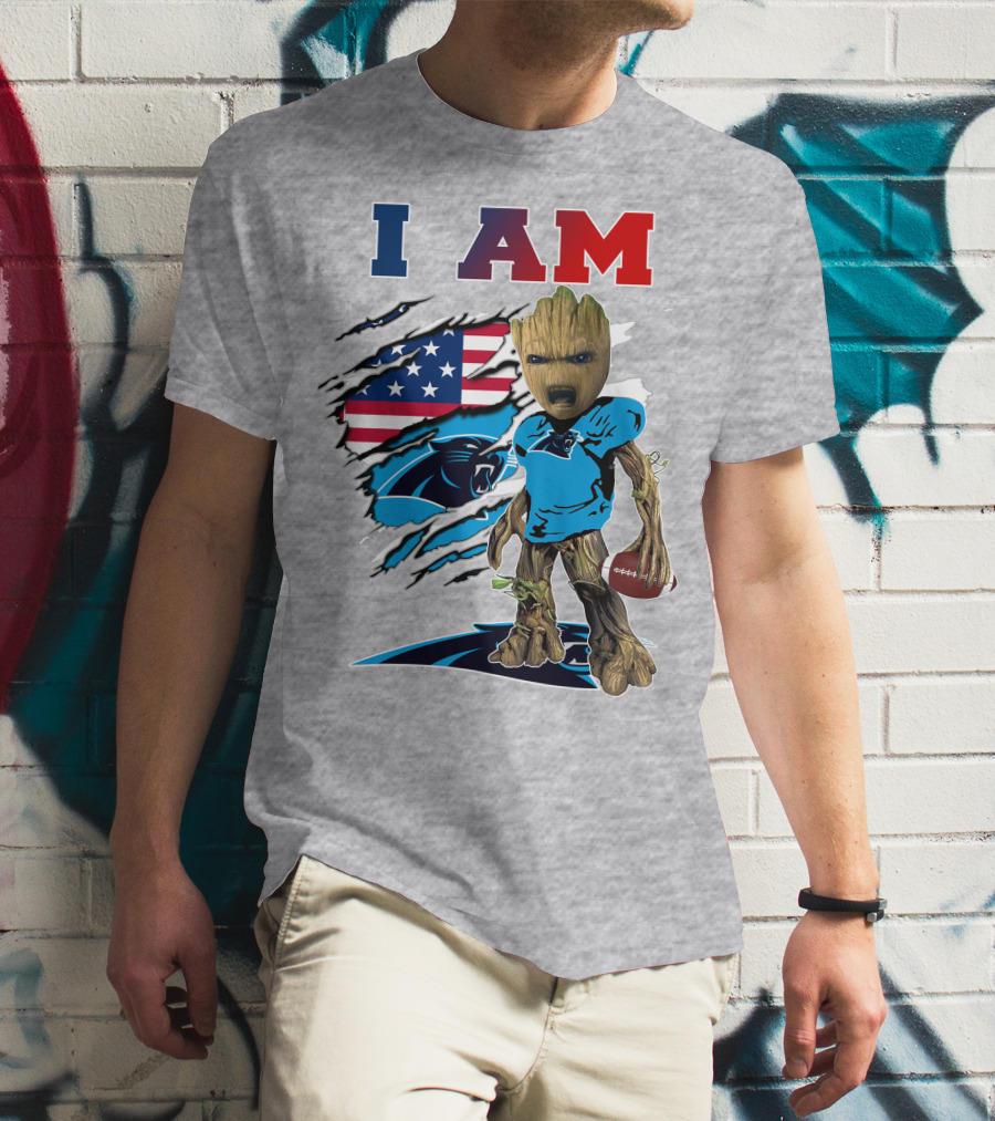 I Am Panthers Groot American Flag Football Crossover T-Shirt