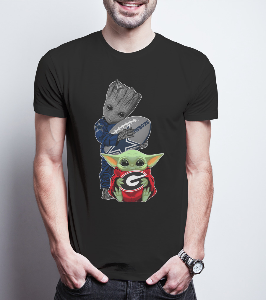 Cowboys Football Groot And Baby Yoda Bulldogs Fan T-Shirt