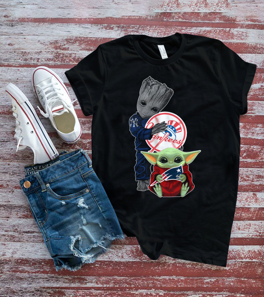 Yankees Groot And Baby Yoda Patriots Crossover With Baseball T-Shirt