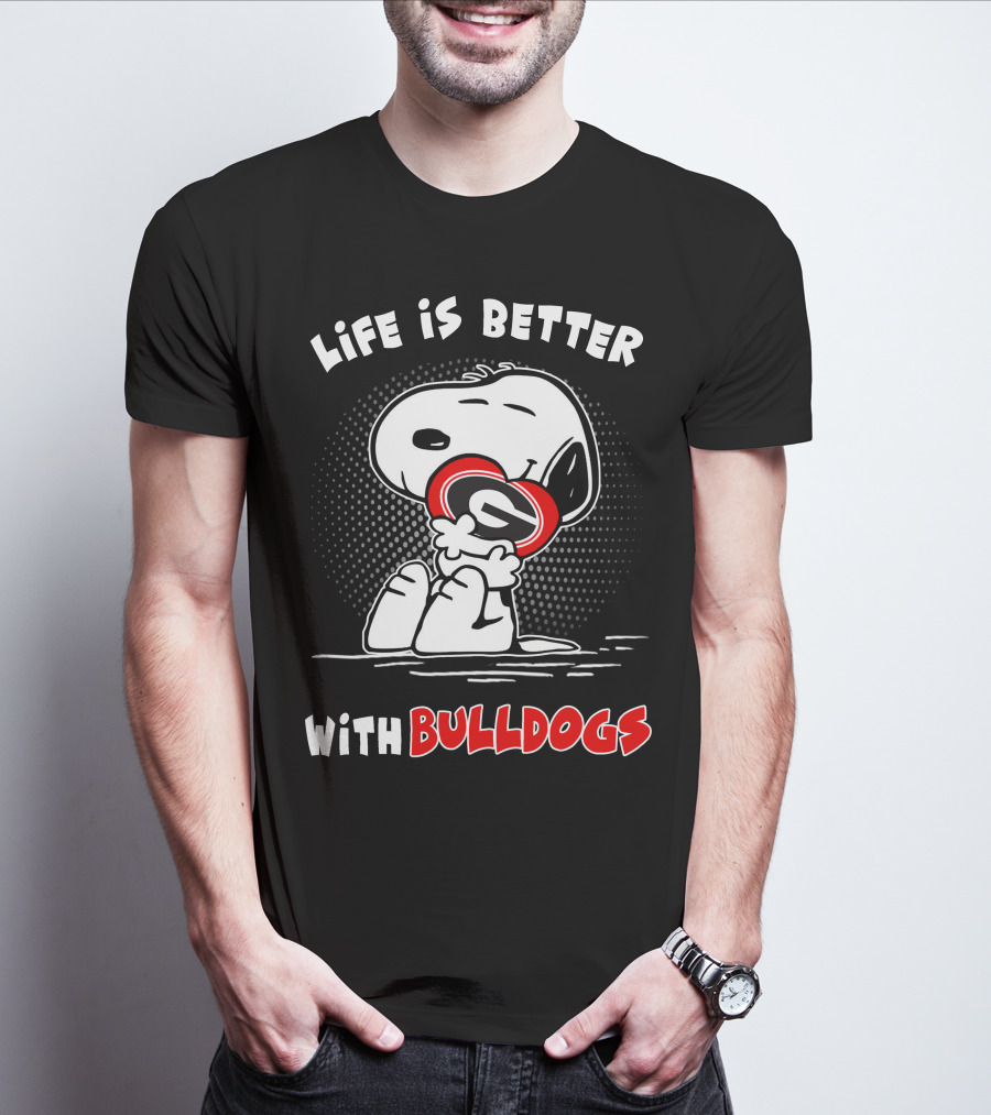 Life Is Better With Bulldogs Snoopy Hugging Georgia Helmet T-Shirt