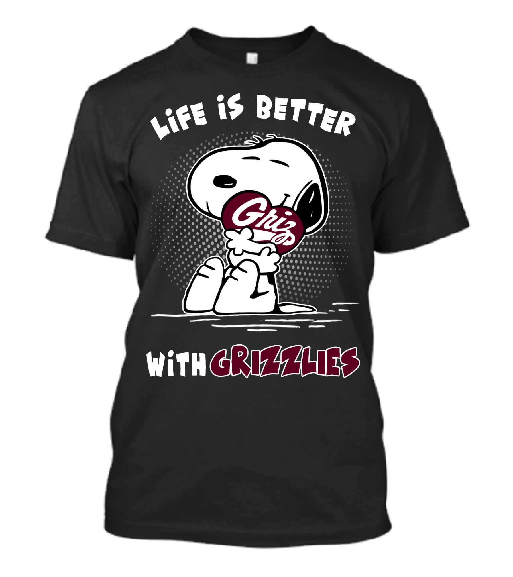 Life Is Better With Grizzlies Snoopy Hugging Football T-Shirt