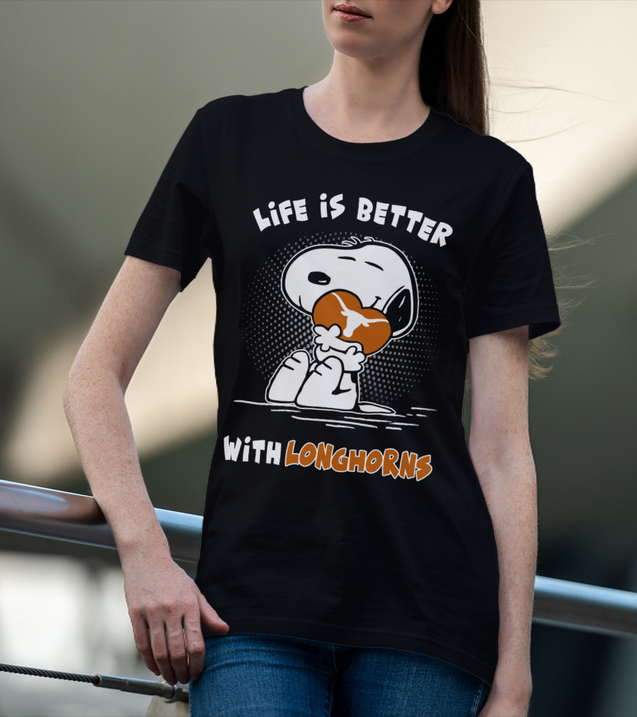 Life Is Better With Longhorns Snoopy Hugging Football T-Shirt