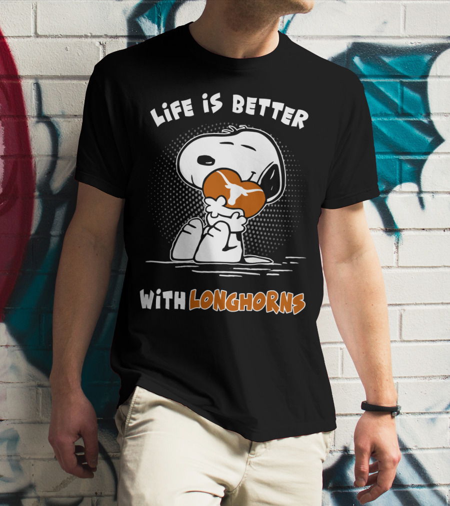 Life Is Better With Longhorns Snoopy Hugging Football T-Shirt