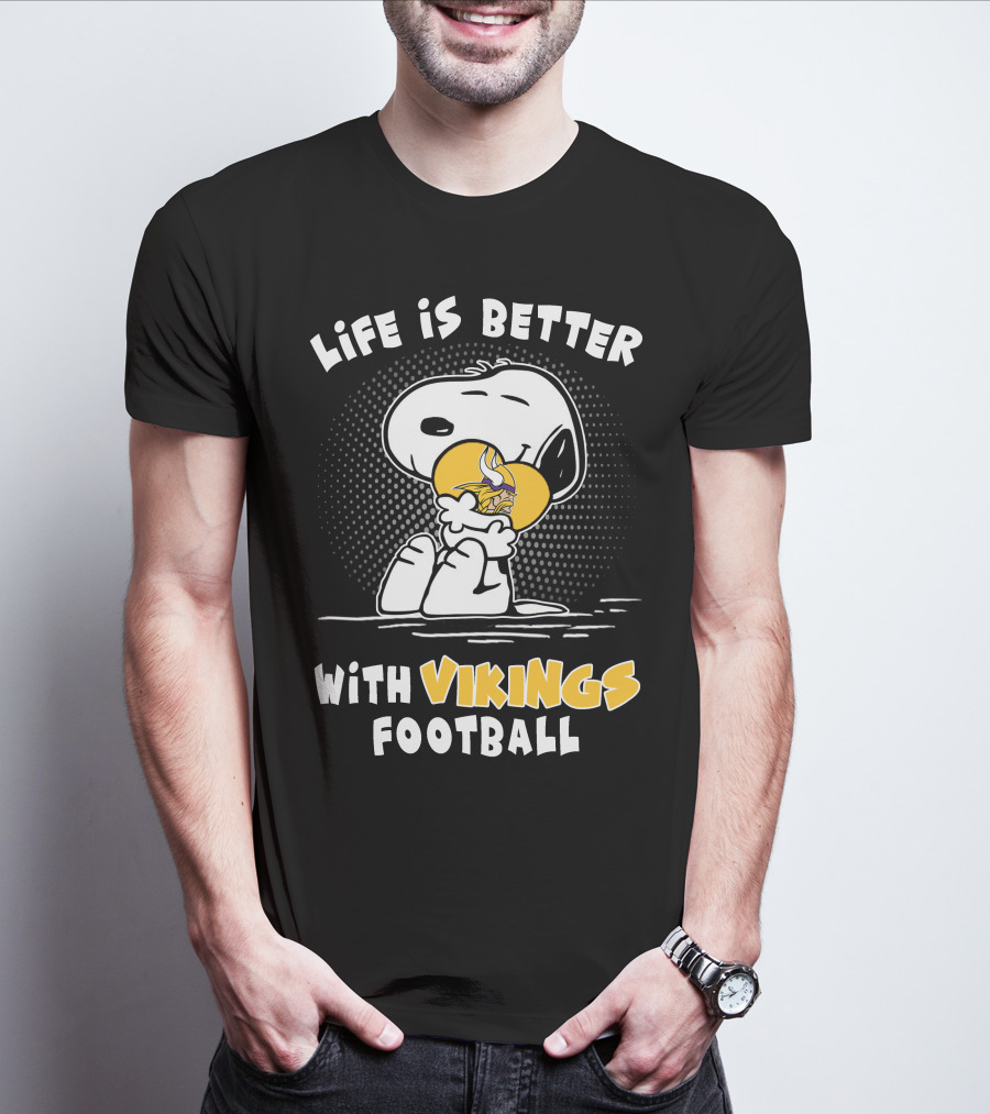 Life Is Better With Vikings Football Snoopy Hugging Helmet T-Shirt