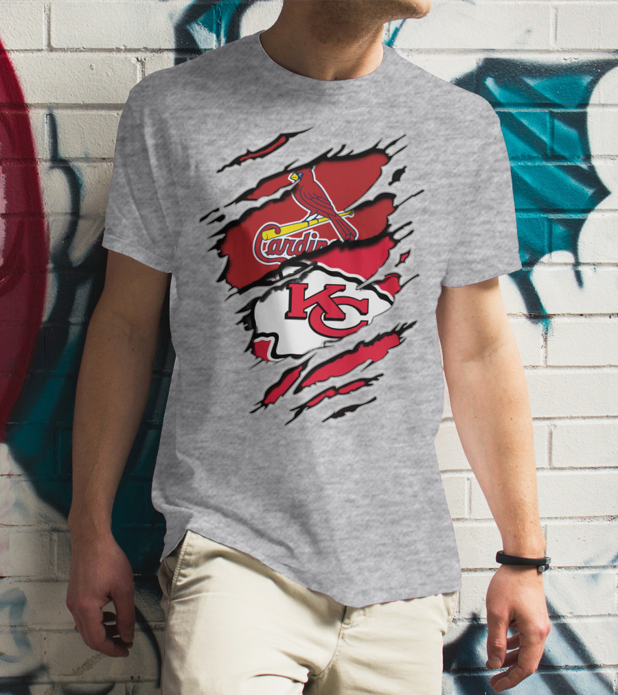Kansas City Chiefs And St. Louis Cardinals Team Logos On Red And White T-Shirt