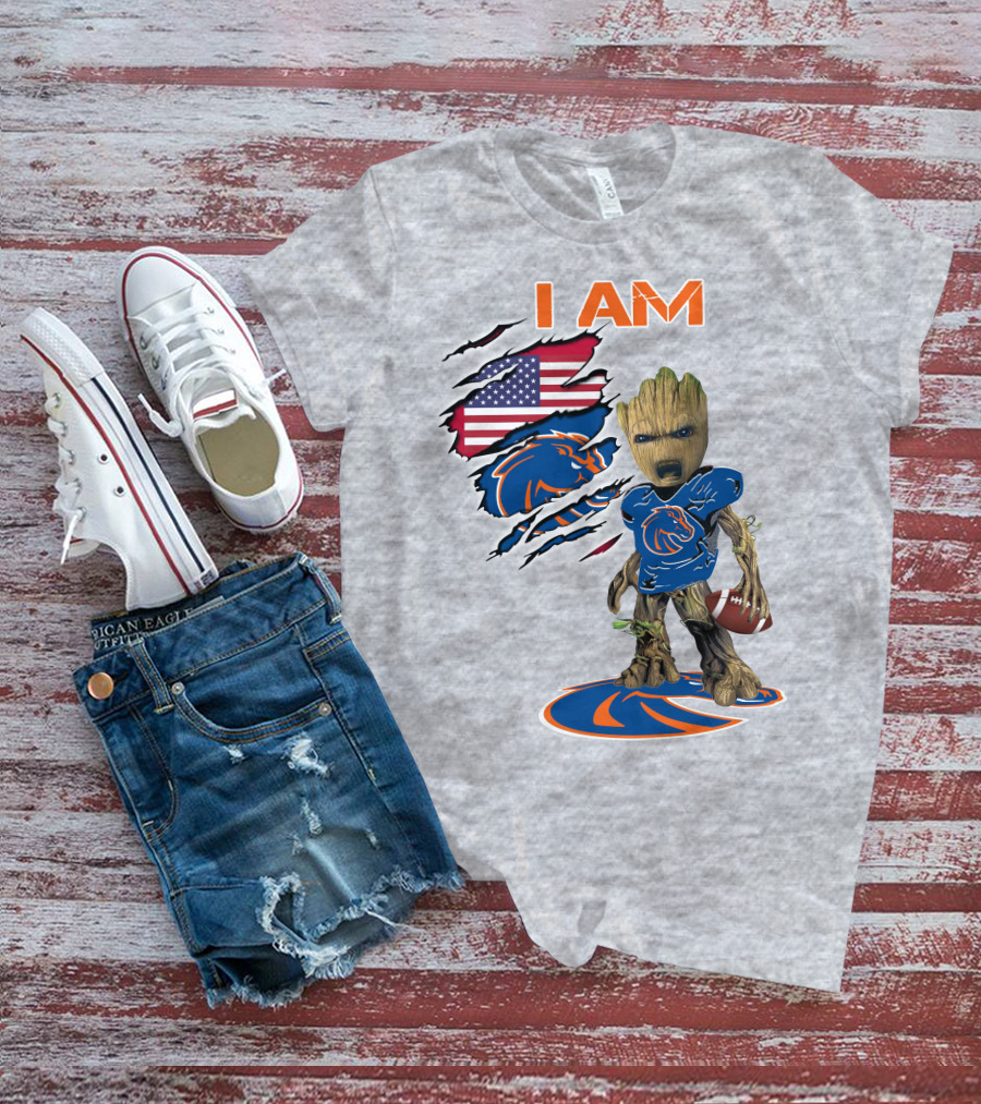 I Am Baby Groot Boise State Broncos Football American Flag T-Shirt