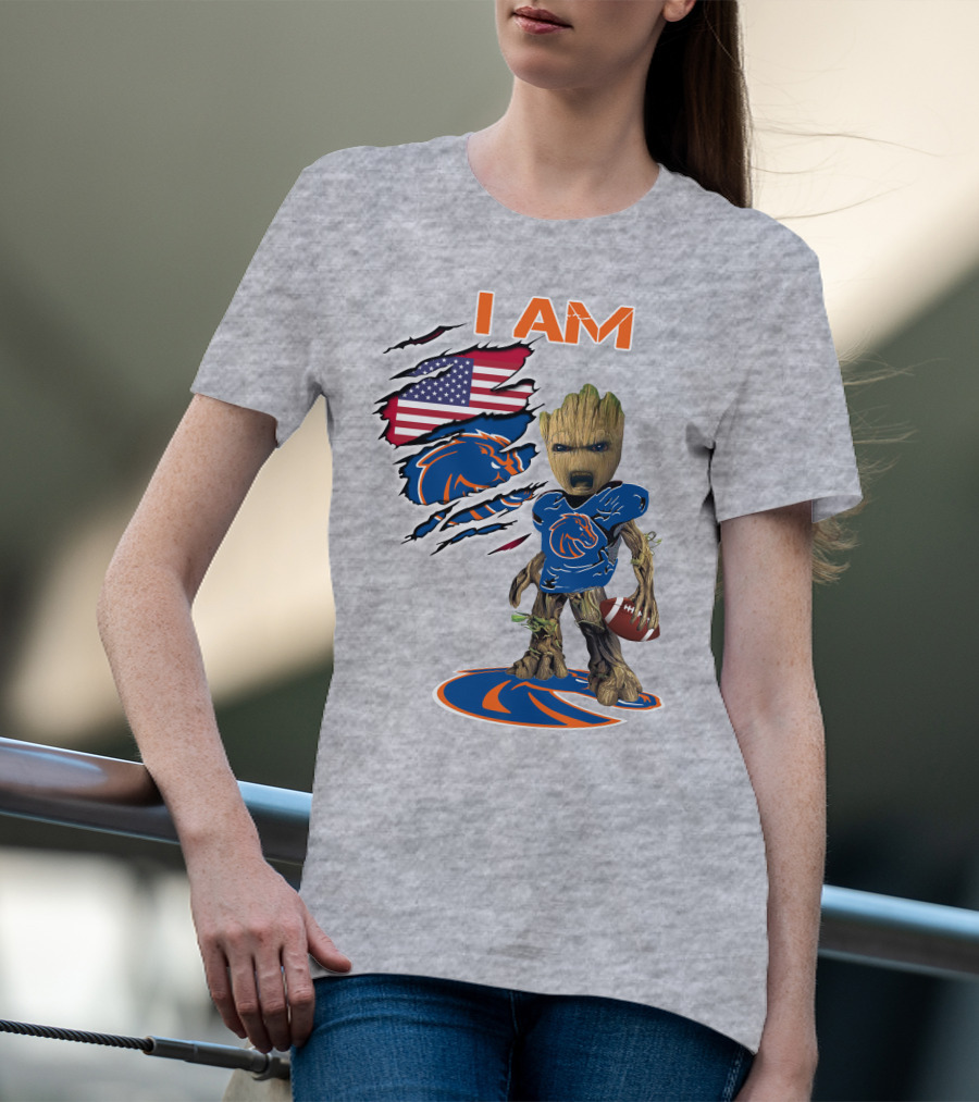 I Am Baby Groot Boise State Broncos Football American Flag T-Shirt