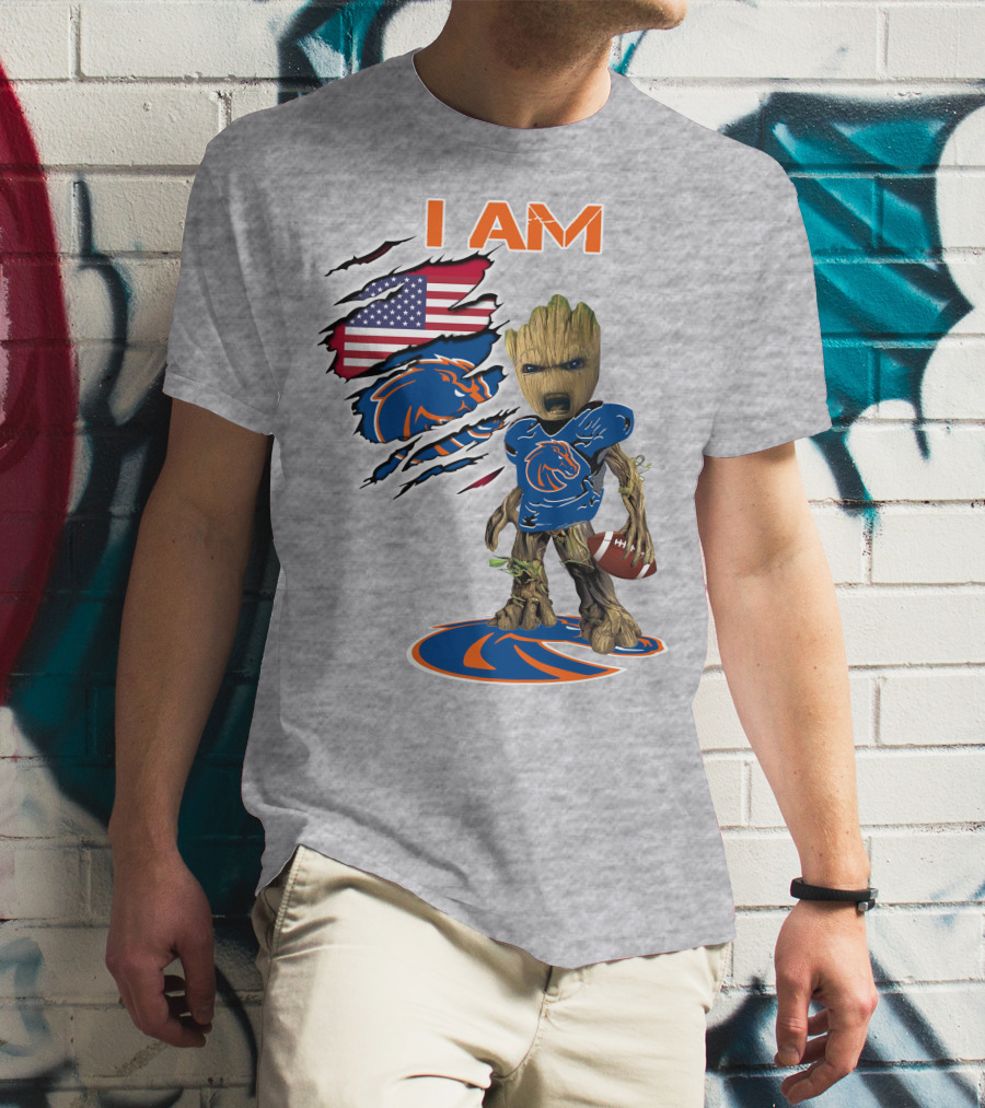 I Am Baby Groot Boise State Broncos Football American Flag T-Shirt